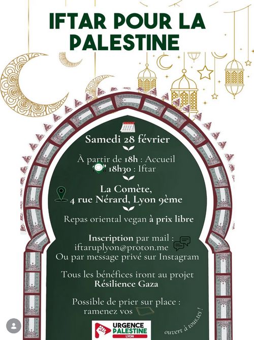urgence palestine organise un Iftar pour la palestine