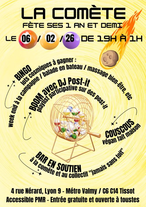 La Comète fête ses 1 an et demi !! Bingo en soutien au collectif "jamais sans toit"