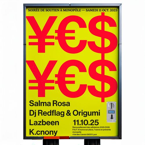 "¥€$ ¥€$" - /!\ Soirée de soutien à monopôle /!\ w/ Salma Rosa • Dj Redflag & Origumi • Lazbeen • K.cnony