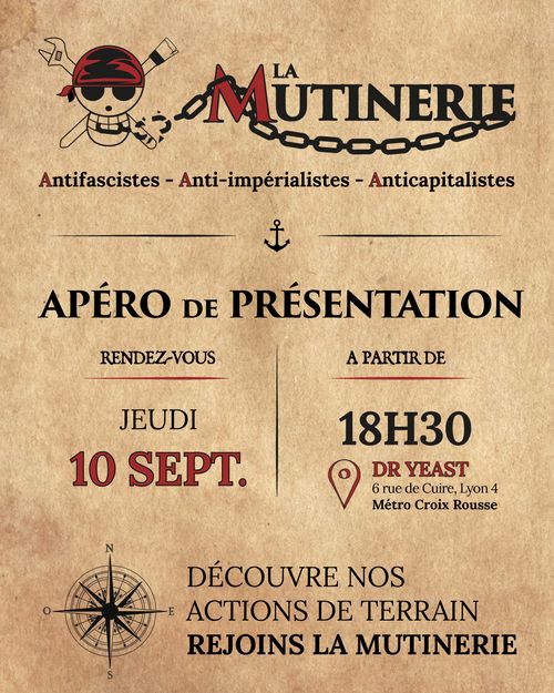 Rejoins la Mutinerie : apéro de présentation du collectif antifasciste & anticapitaliste