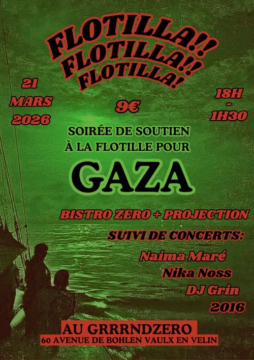 Soirée de soutien au Shireen et à la flotille de la Liberté pour Gaza + Bistro Zéro avec Naiime Mare + 2016 + Dr. Grin + Nika Noss